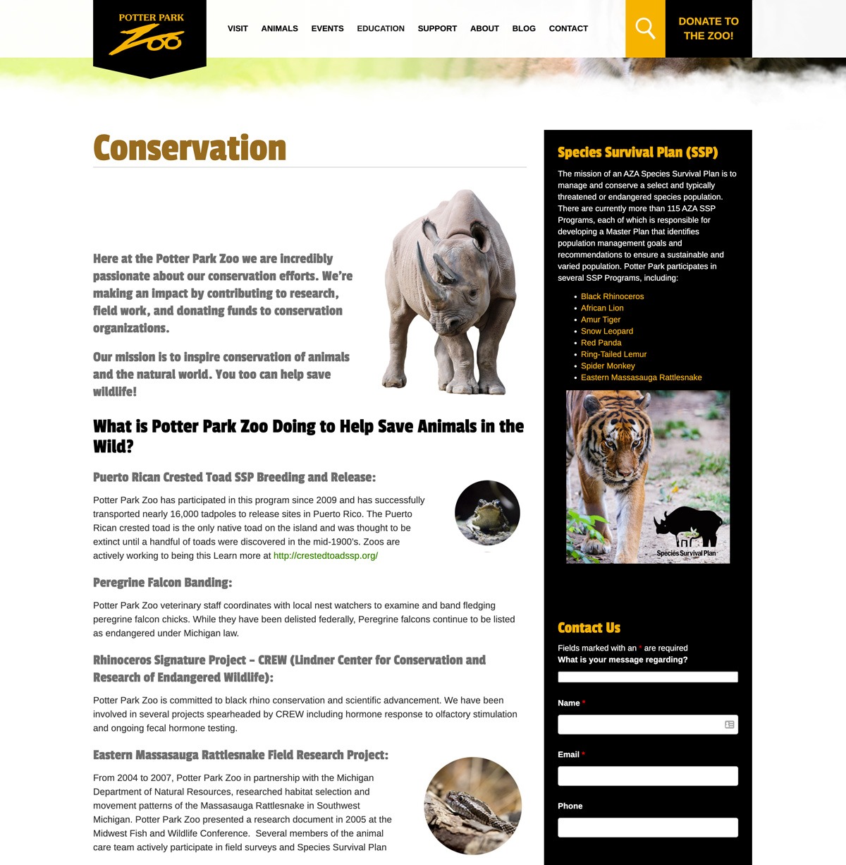 Potter Park Zoo Website Conservation page