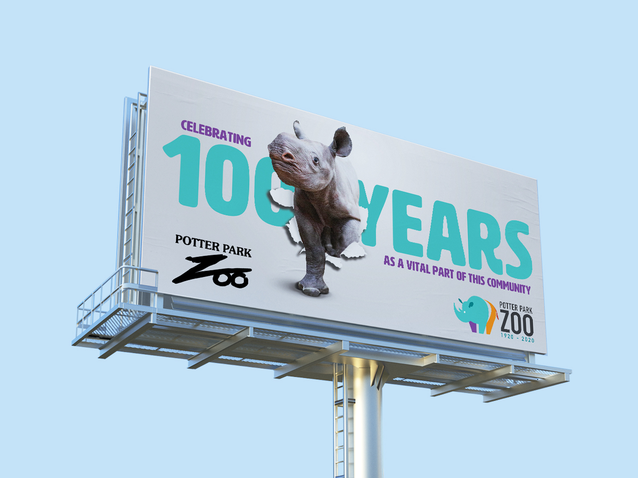 100 year anniversary rhino billboard