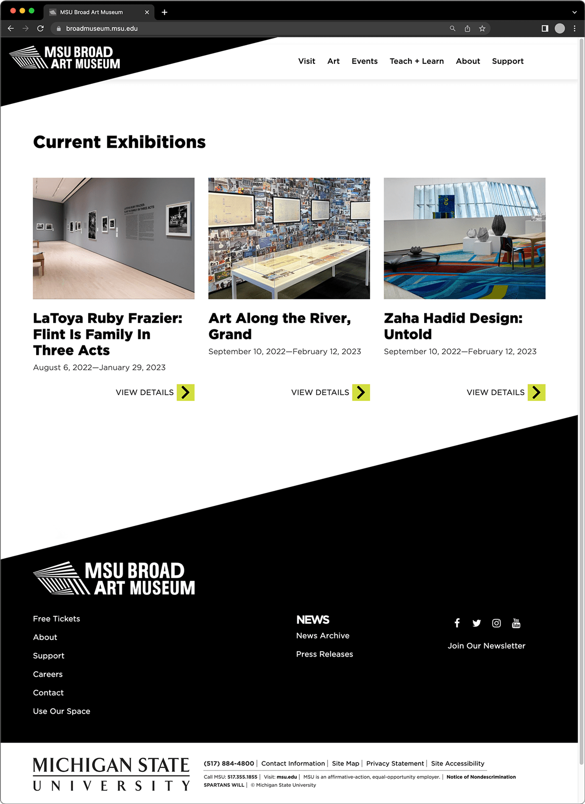 MSU Broad Art Museum Exhibitions web page