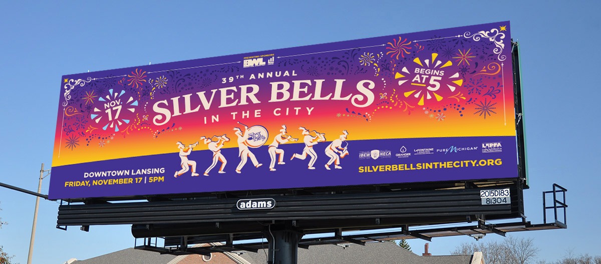 Silver Bells in the City 2023 outdoor billboard.