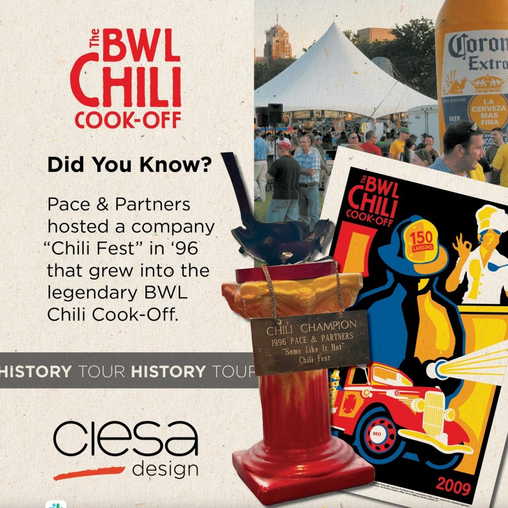 The BWL Chili Cook-Off. Did You Know? Pace & Partners hosted a company "Chili Fest" in '96 that grew into the legendary BWL Chili Cook-Off.